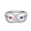 Silver Personalized 3 Birthstone Cross Over Ring