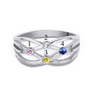 Silver Personalized 4 Birthstone Cross Over Ring