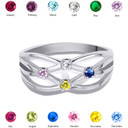 Silver Personalized 4 Birthstone Cross Over Ring