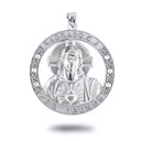 White Gold Religious Jesus CZ Medallion Pendant