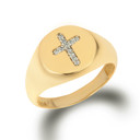 Gold Diamond Religious Cross Signet Ring