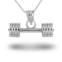 White Gold Barbell Weightlifting Fitness Gym Pendant Necklace