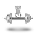 White Gold Barbell Weightlifting Fitness Pendant