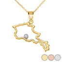Gold Diamond Outline Armenia Map Pendant Necklace (Yellow/Rose/White)