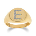 Yellow Gold "E" Diamond Initial Signet Rings