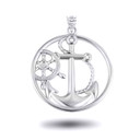 White Gold Nautical Anchor Rope and Helm Mariner Circle Pendant