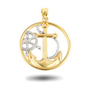 Gold Nautical Anchor Rope and Helm Mariner Circle Pendant Necklace (Available in Yellow/Rose/White Gold)