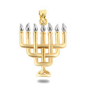 Two Tone Gold Jewish Menorah Pendant Necklace (Available in Yellow/Rose/White Gold)