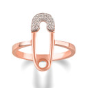 Rose Gold Safety Pin with Diamonds Ring
