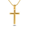 14K Yellow Gold Small Cross Reversible Pendant Necklace