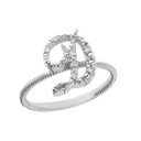 A-Z Solid Sterling Silver Script Initial Stackable CZ Ring