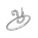 A-Z Solid Sterling Silver Script Initial Stackable CZ Ring