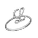 A-Z Solid Sterling Silver Script Initial Stackable CZ Ring