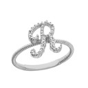 A-Z Solid Sterling Silver Script Initial Stackable CZ Ring