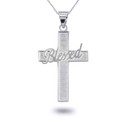 Silver Blessed Textured Cross Pendant Necklace