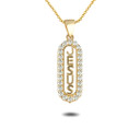Yellow Gold Oval CZ Jesus Name Pendant Necklace