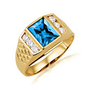 Gold Radiant Cut Blue Sapphire Birthstone Ring with Cubic Zirconia (Available in Yellow Gold, Rose Gold, White Gold)