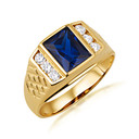 Gold Radiant Cut Blue Sapphire Birthstone Ring with Cubic Zirconia (Available in Yellow Gold, Rose Gold, White Gold)