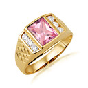 Gold Radiant Cut Blue Sapphire Birthstone Ring with Cubic Zirconia (Available in Yellow Gold, Rose Gold, White Gold)