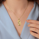 Gold Sea Mermaid Ocean Pendant Necklace on female model