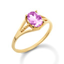 Yellow Gold Ladies Pink CZ Birthstone Ring