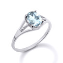 Silver Ladies Aqua Birthstone Ring