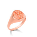 Rose Gold Religious Cross Textured Signet Ring