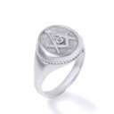 .925 Sterling Silver Freemason Square & Compass Rope Round Signet Ring