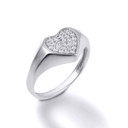 .925 Sterling Silver Stone Heart with CZ Love Signet Ring