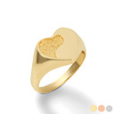 Yellow Gold Chinese Yin & Yang Heart Tai Chi Love Textured Signet Ring