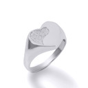 White Gold Chinese Yin & Yang Heart Tai Chi Love Textured Signet Ring