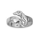 White Gold Dachshund Pet Dog Band Ring