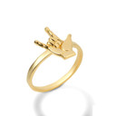 Gold Rock & Roll Metal Hand Sign Music Ring (Available in Yellow/Rose/White Gold)