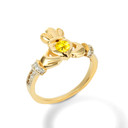 Yellow Gold Claddagh Citrine & CZ Ring