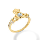 Yellow Gold Claddagh Diamond CZ Ring