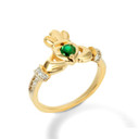 Gold Claddagh Love Heart Gemstone & CZ Friendship Ring (Available in Yellow/Rose/White Gold)