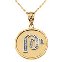 Solid (Ա-Ք) Two Tone Yellow Gold Armenian Initial Diamond Disc Pendant Necklace