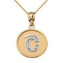 Solid (Ա-Ք) Two Tone Gold Armenian Initial Diamond Disc Pendant Necklace(Available in Yellow/Rose/White Gold)