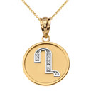 Solid (Ա-Ք) Two Tone Yellow Gold Armenian Initial Diamond Disc Pendant Necklace