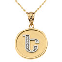 Solid (Ա-Ք) Two Tone Yellow Gold Armenian Initial Diamond Disc Pendant Necklace