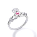 Silver Claddagh Love Heart Pink Cubic Zirconia Birthstone & Cubic Zirconia Friendship Ring