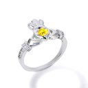 Silver Claddagh Love Heart Citrine Birthstone & Cubic Zirconia Friendship Ring