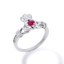 Silver Claddagh Love Heart Ruby Birthstone & Cubic Zirconia Friendship Ring