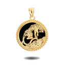 Gold Black Onyx Tiger Diamond Cut Pendant Necklace (Available in Yellow/White Gold)