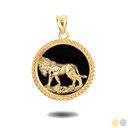 Yellow Gold Black Onyx Lion King Of The Jungle Diamond Cut Pendant