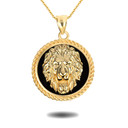 Yellow Gold Black Onyx Lion Head King Of The Jungle Pendant Necklace