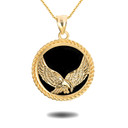 Gold Black Onyx Soaring Freedom Eagle Pendant Necklace