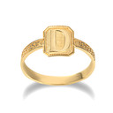 Yellow Gold Initial "D" Textured Greek Key Statement Ring
