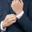 Yellow Gold Large Chinese Yin & Yang Tai Chi Textured Greek Key Olive Branch Ring on Male Model