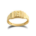 Gold Textured Initial Letter E Ring